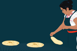 Daily Bread: graphic of baker making tortillas